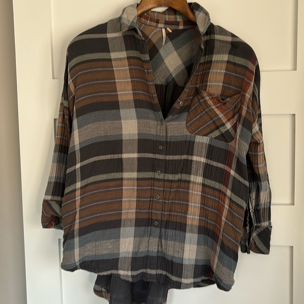 Free people button-down, high, low flannel